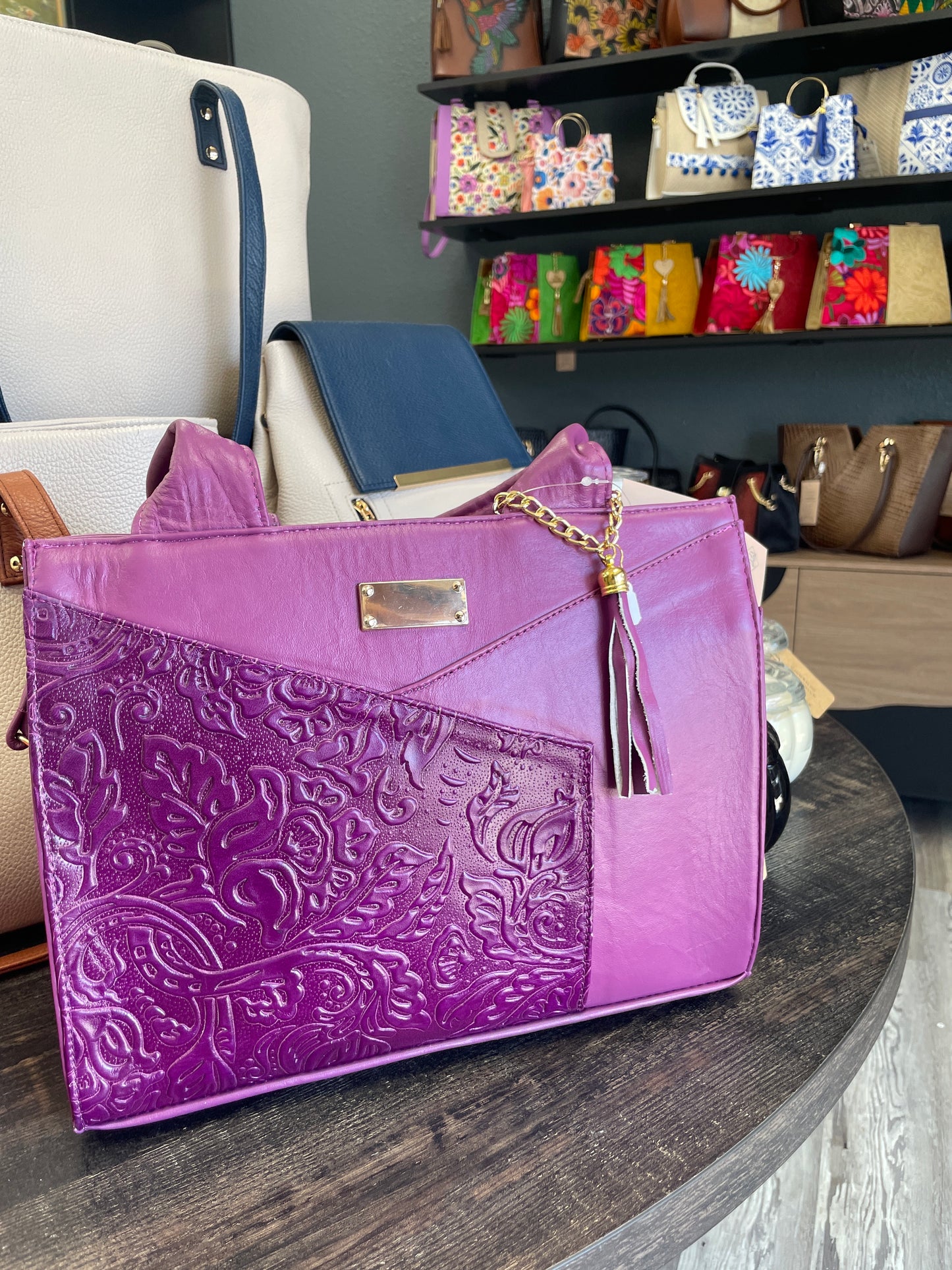 Bugambilia Purple Luxury Leather Handbag