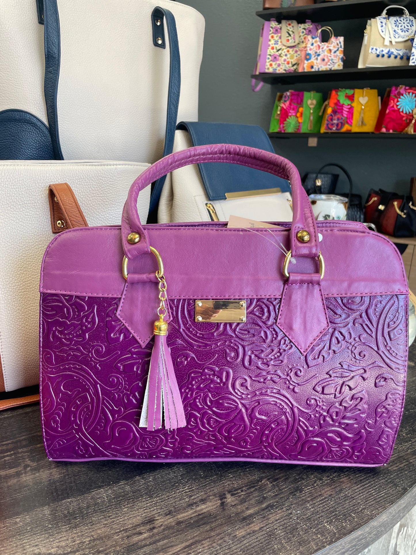Luxury Embossed Calf Leather Handbag – Bugambilia Purple