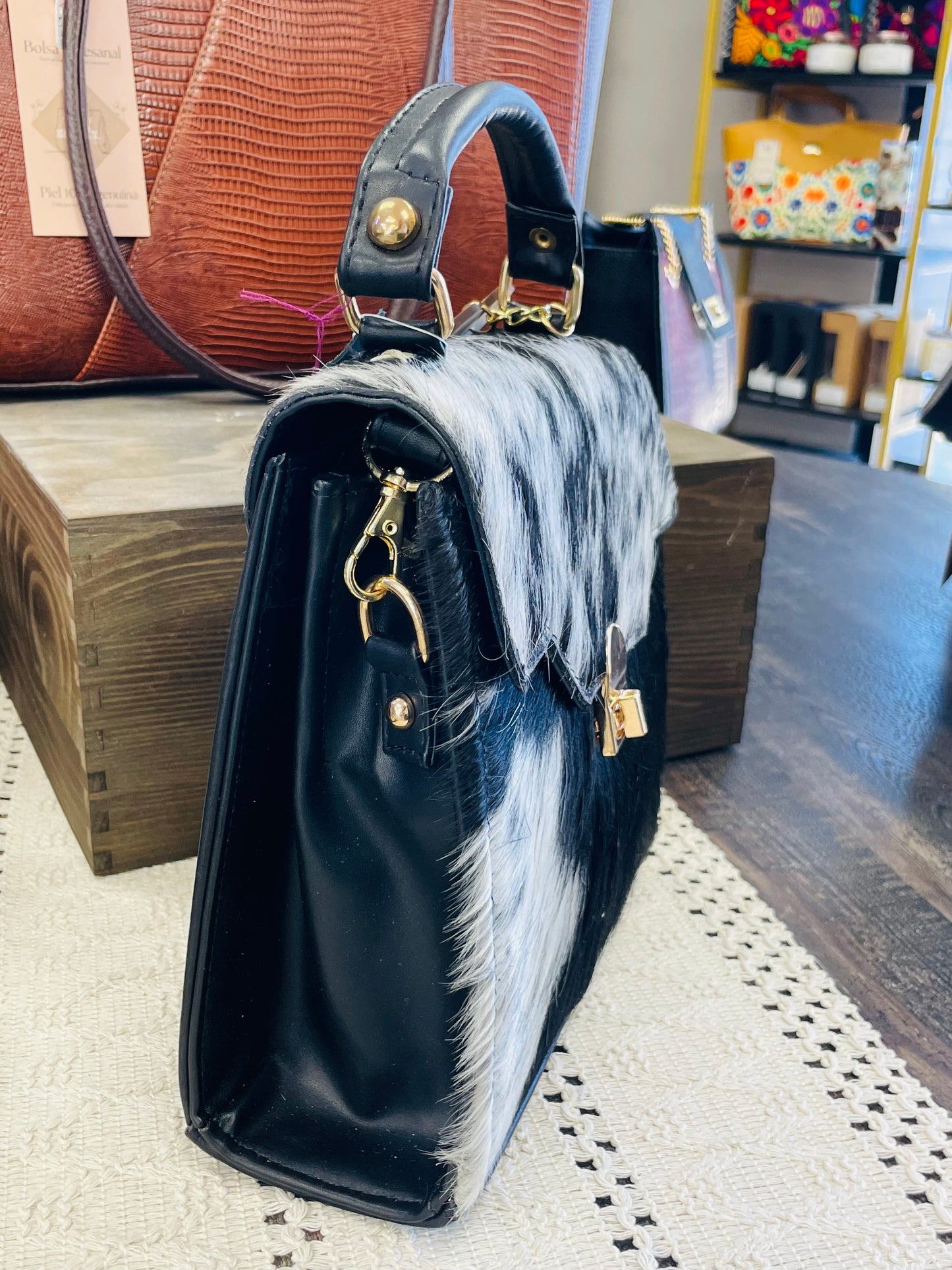 Black & White Cowhide Crossbody Bag