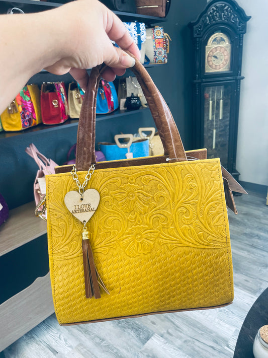 Sunflower Yellow Embossed Calf Leather Handbag