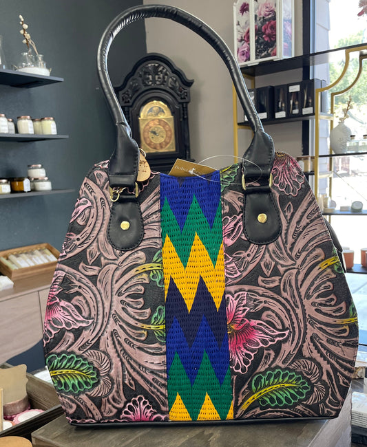 Large Hand-Painted Floral Vegan Leather Handbag