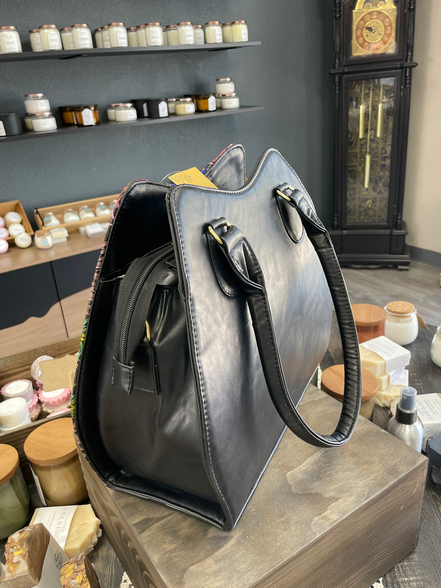 Large Hand-Painted Floral Vegan Leather Handbag