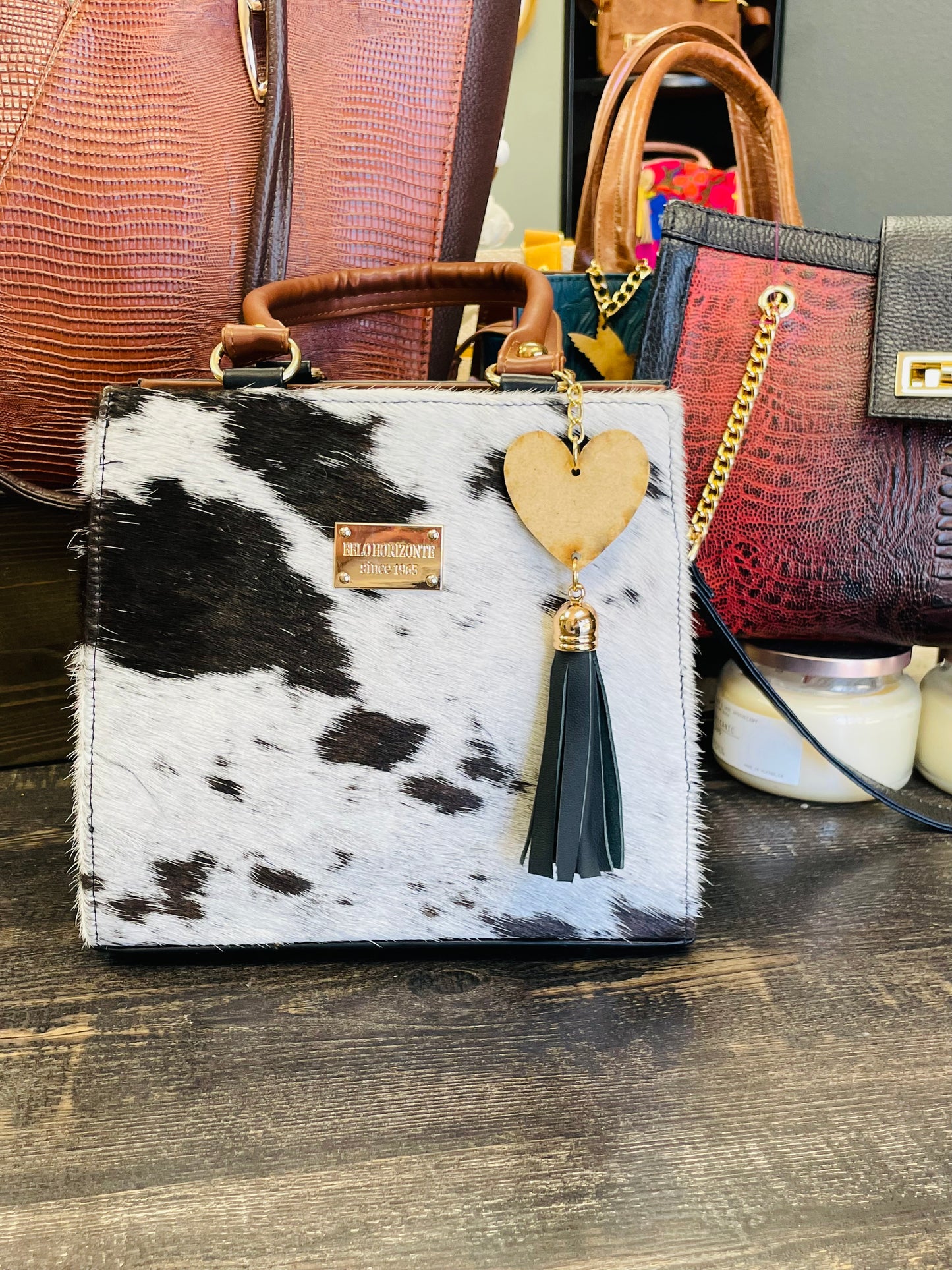 Handcrafted Black & White Cowhide Crossbody Bag