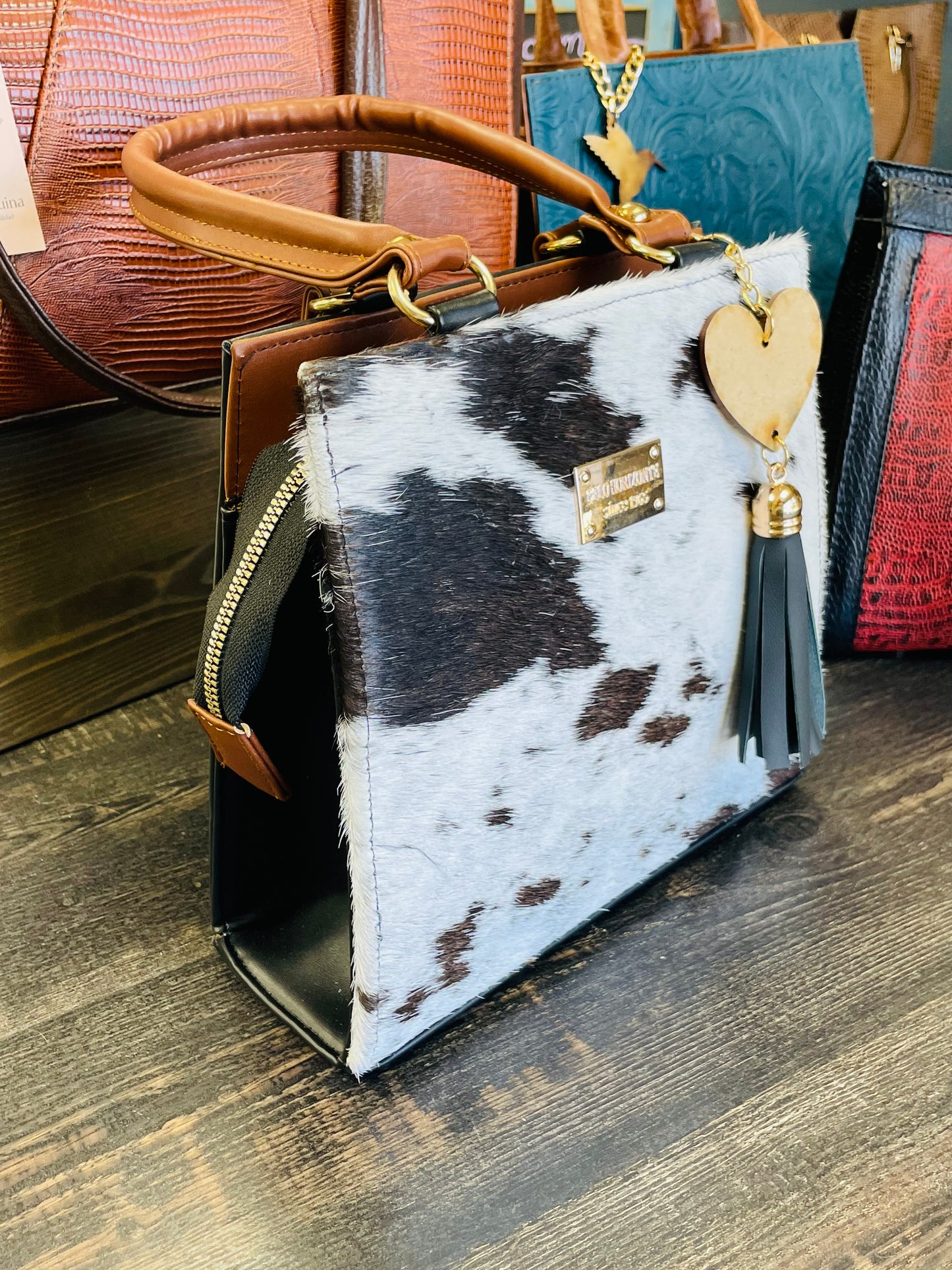 Handcrafted Black & White Cowhide Crossbody Bag