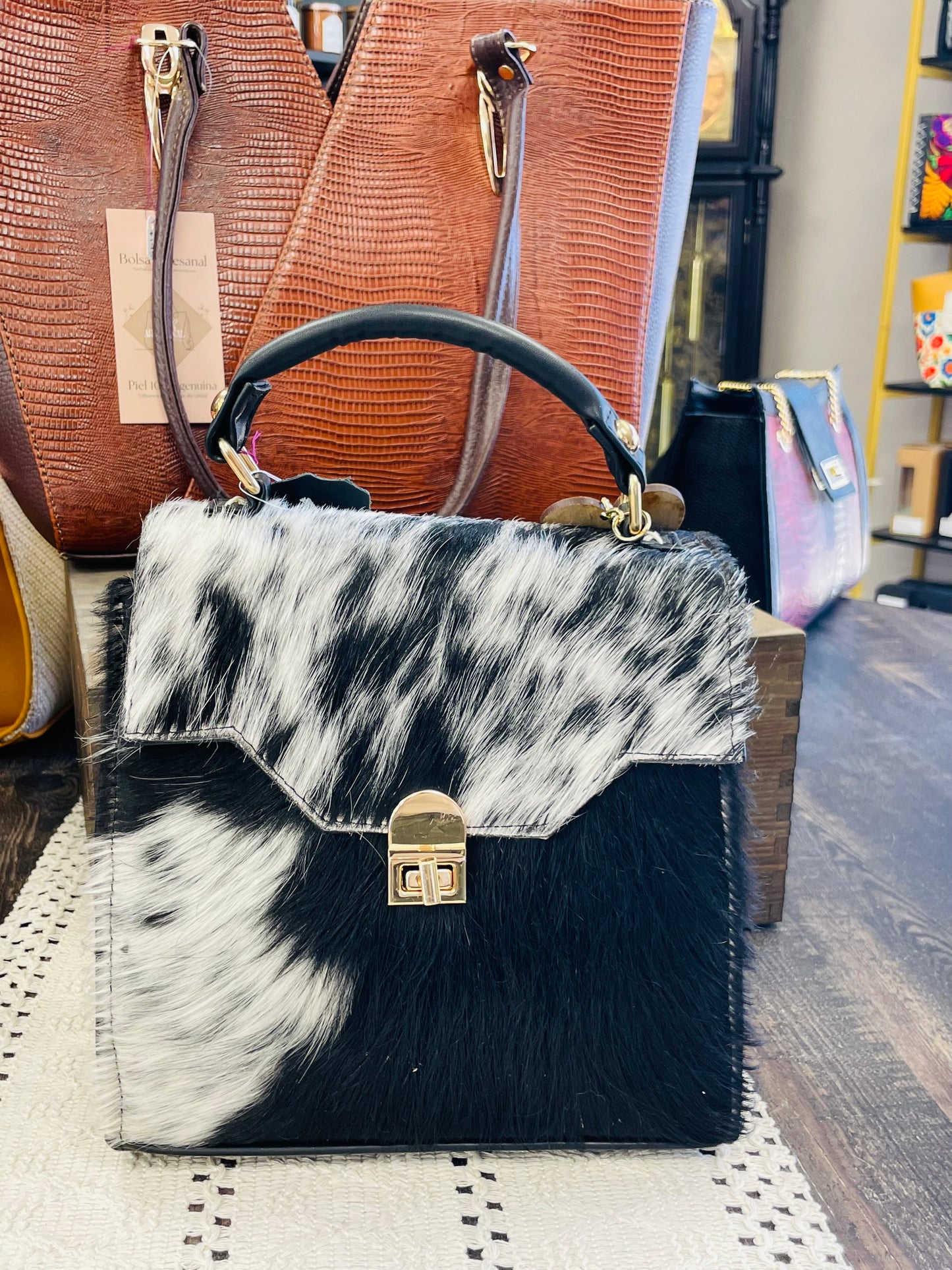 Black & White Cowhide Crossbody Bag
